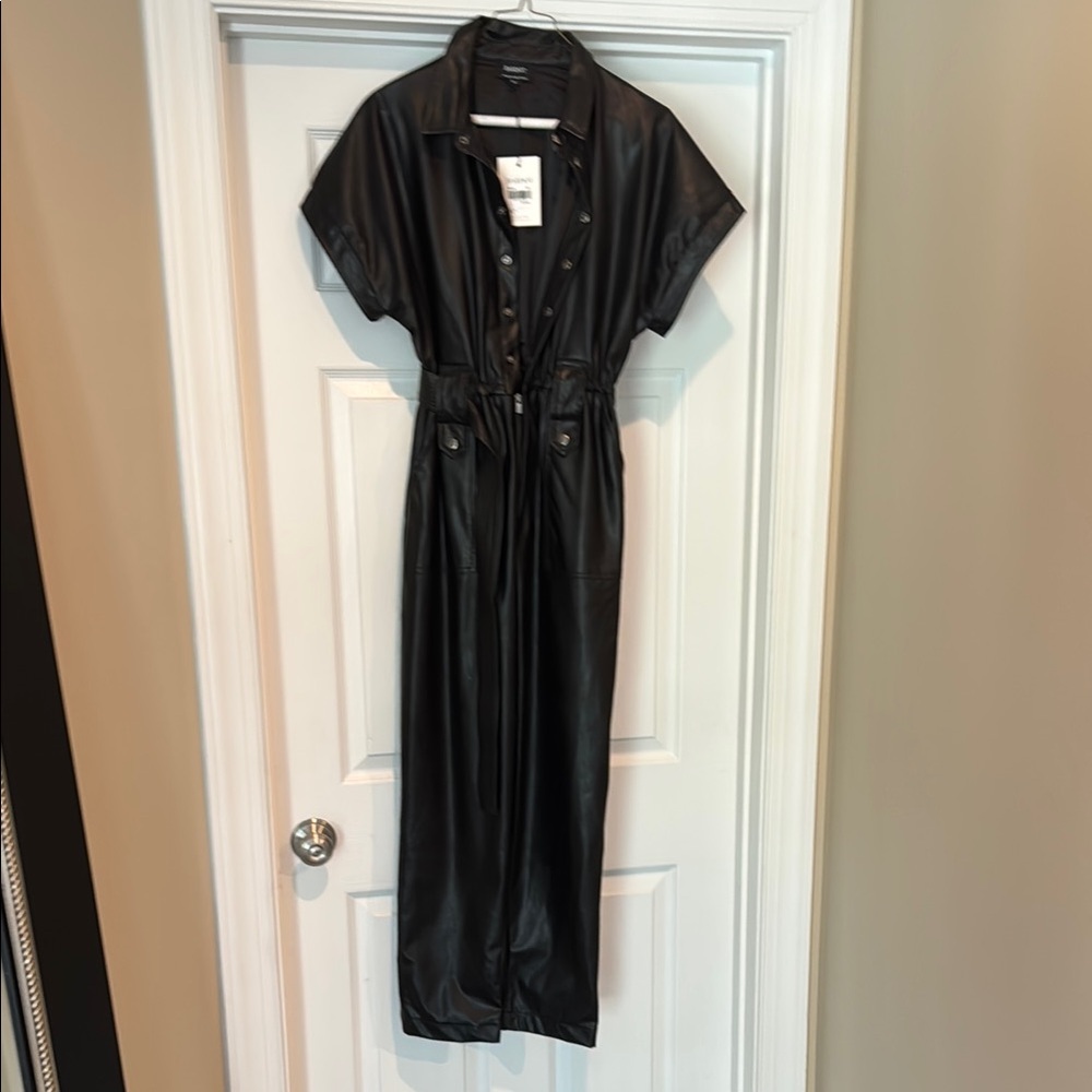 Bardot Black Faux Leather Jumpsuit